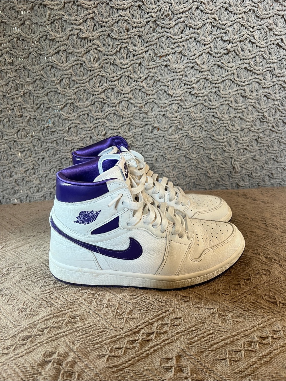 Nike Air Jordan 1 High Top Sneakers - White & Purple